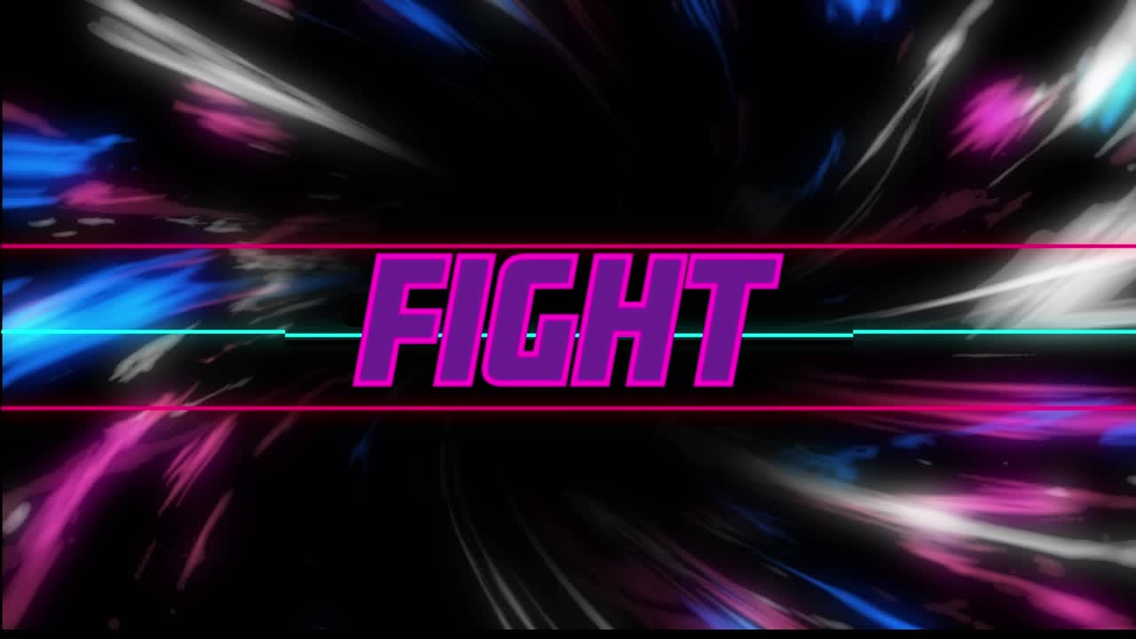 Animazione del testo 'fight' su forme