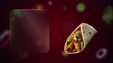 fried fish doner gyros with vegetables (red background) - customize the side glass board with text, deal or your restaurant’s name