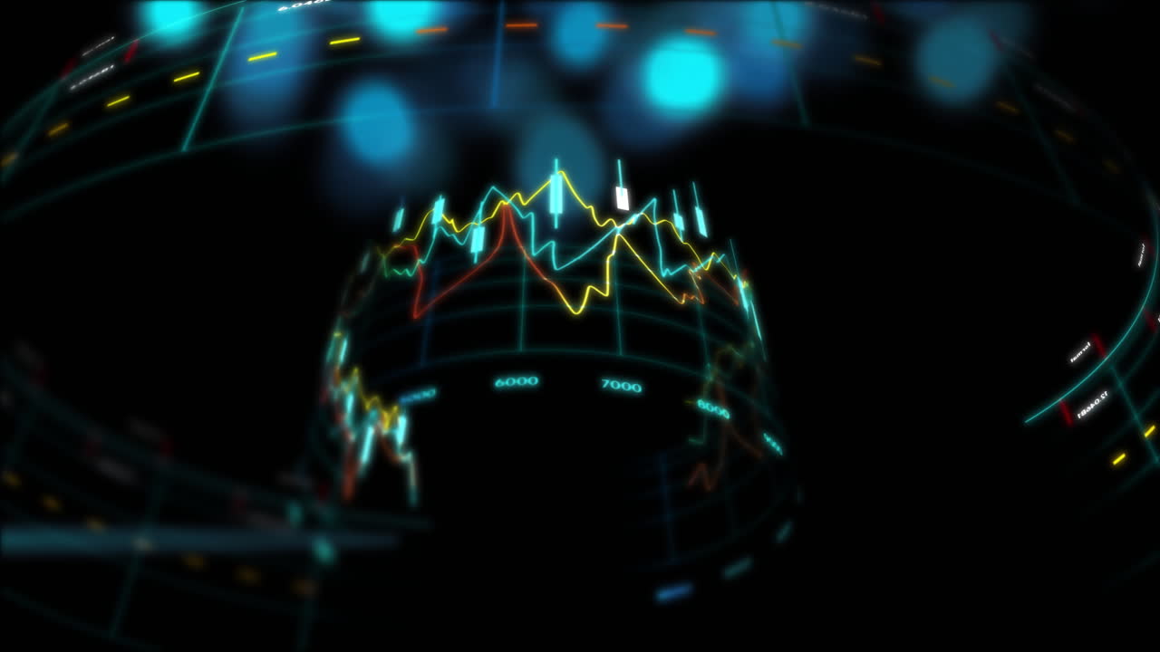animación del procesamiento de datos financieros en todo el mundo sobre un fondo negro