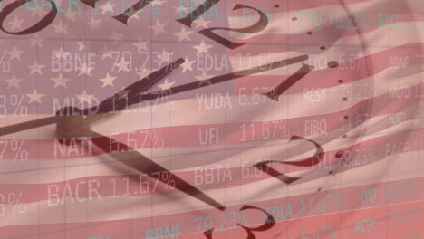 procesamiento de datos del mercado de valores y el reloj haciendo tictac contra nosotros bandera
