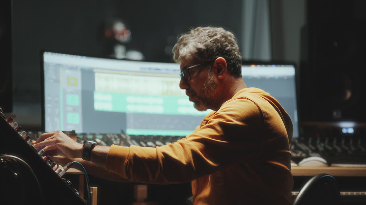 Senior Music Producer Working with Singer in Recording Studio