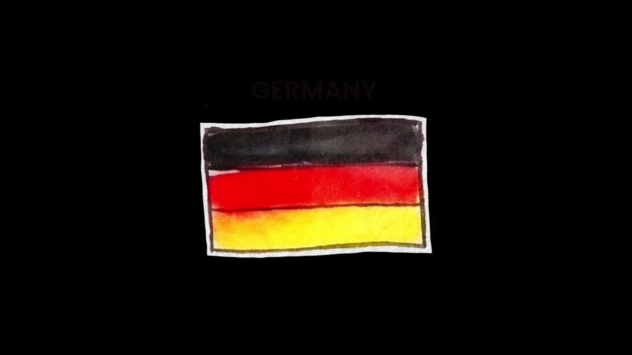 Bandiera della Germania ad acquerello disegnata a mano su sfondo nero