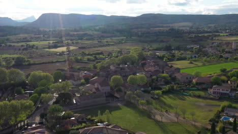 beautiful sunset over campagne village vineyards agricultural lands france