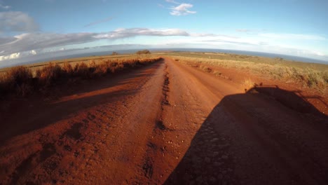 Pov-Von-Der-Vorderseite-Eines-Fahrzeugs,-Das-Auf-Einer-Sehr-Ausgefahrenen-Unbefestigten-Straße-Auf-Molokai-Hawaii-Von-Maunaloa-Nach-Hale-O-Lono-Fährt-1