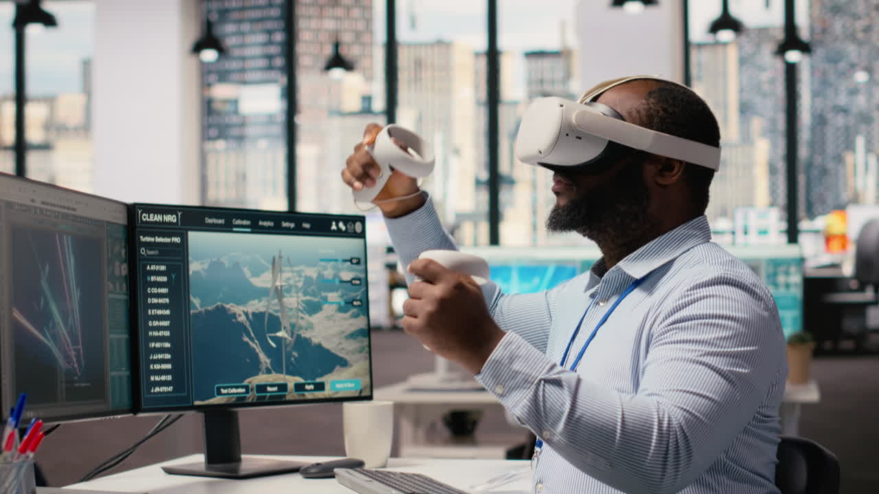 Worker Uses Vr Headset To Optimize Electrical Grid And Wind Farm Layout