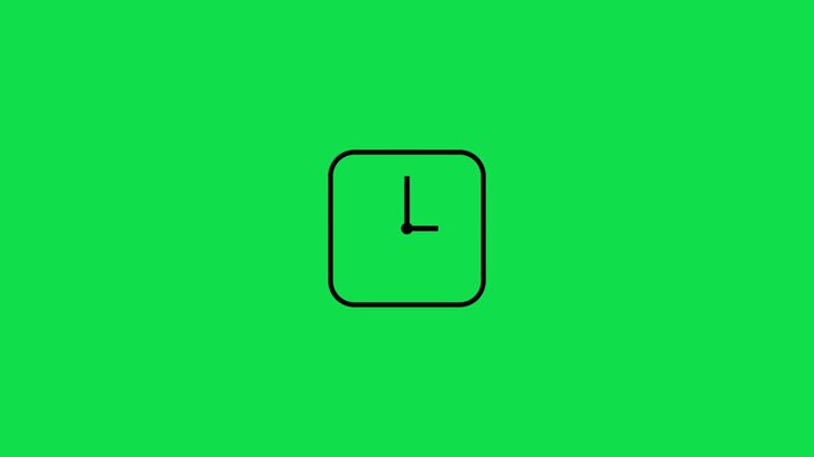 Animated Square Clock Spinning Rapidly on Green Screen
