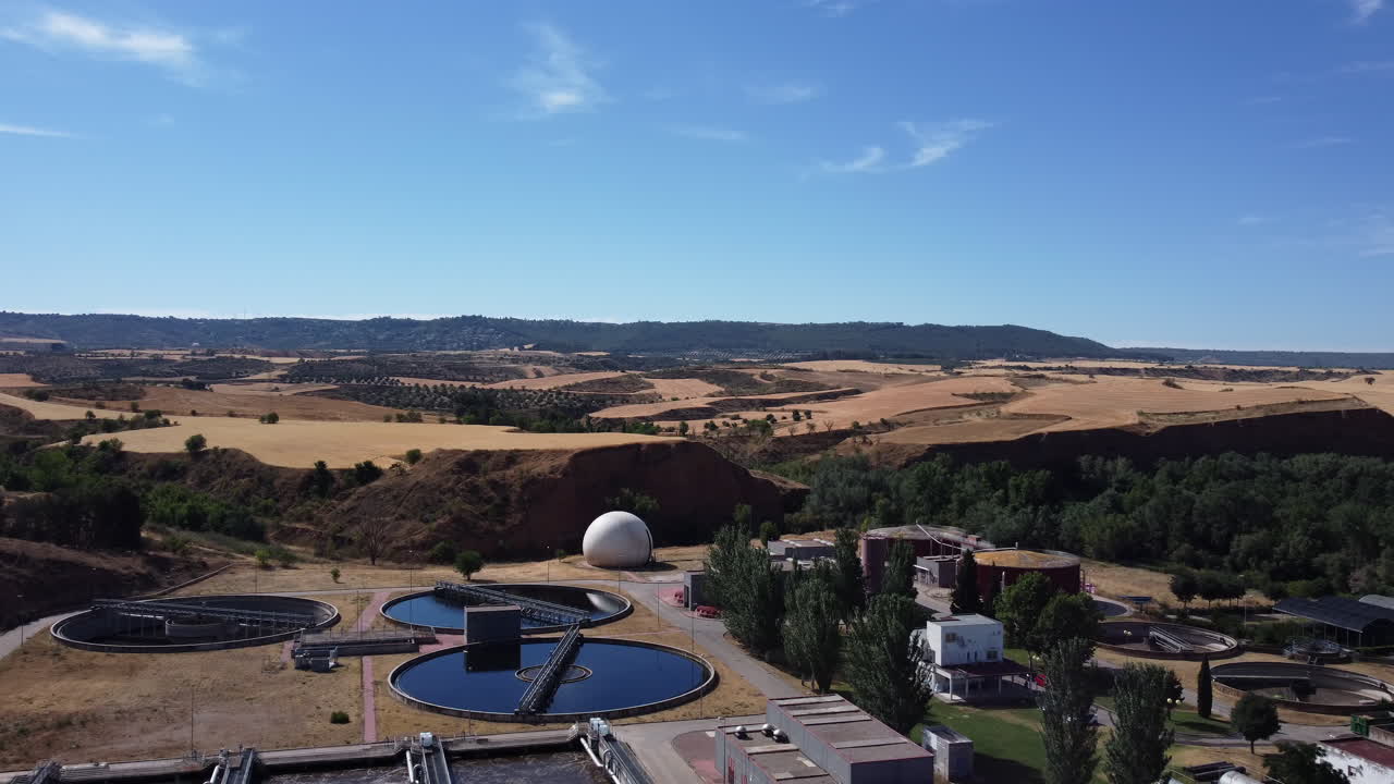 Aerial View of a Water Treatment Plant in a Rural Setting