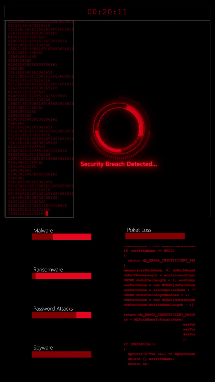 Malware scanning system-interface visuel med blå datapaneler, trusselsstatuslinjer, spywareadvarsler og mere