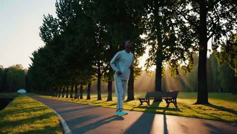 morning jogging and stretching in park