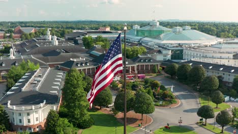 american flag waves in breeze at gaylord opryland hotel and convention center in nashville tennessee, tn, usa