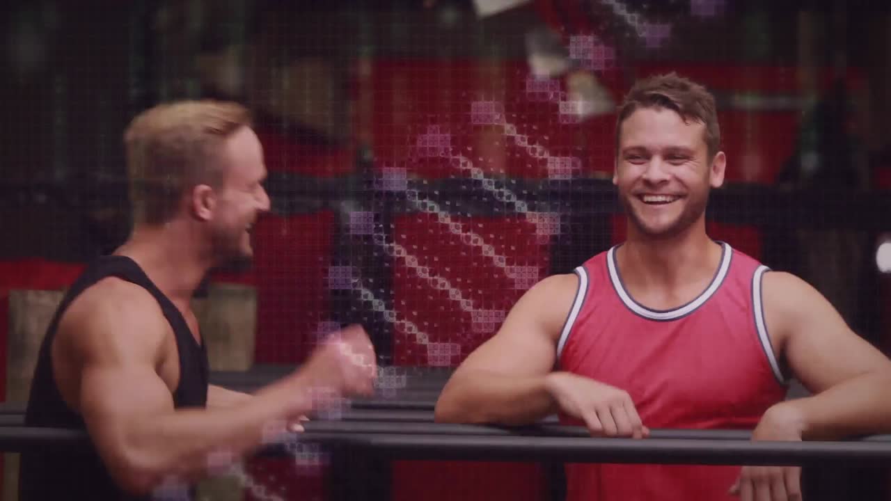 회전하는 dna 가닥과 스포츠 선수에 대한 데이터 처리와 함께 디지털 인터페이스의 애니메이션