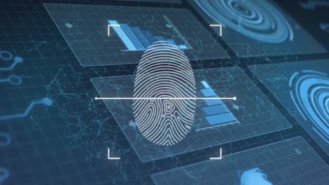 Animation-Eines-Biometrischen-Fingerabdruckscanners-Vor-Der-Schnittstelle-Zur-Datenverarbeitung-Auf-Blauem-Hintergrund