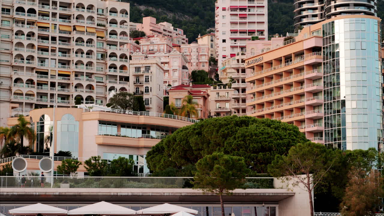 Aerial view of the skyline of Monaco in daylight near the sea