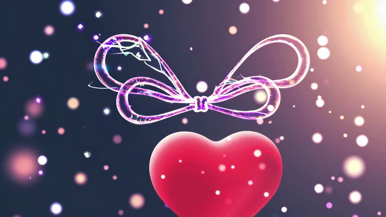 Luminous Bow and Red Heart on Sparkling Background