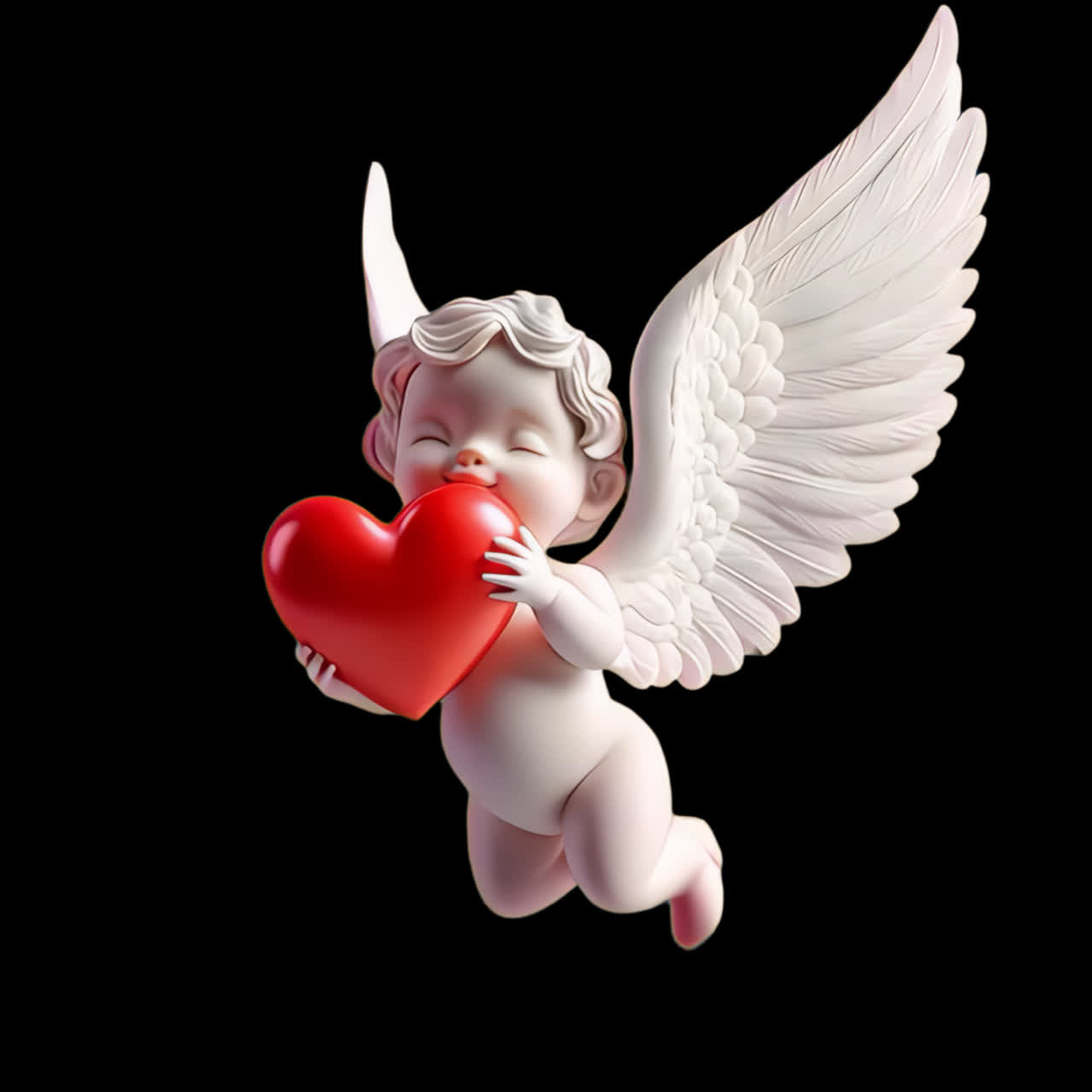 Cherubic angel holding heart animation isolated asset, transparent 4K video, alpha channel, ProRes