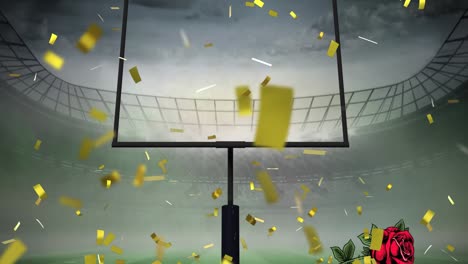 animation of confetti and roses falling over sports stadium