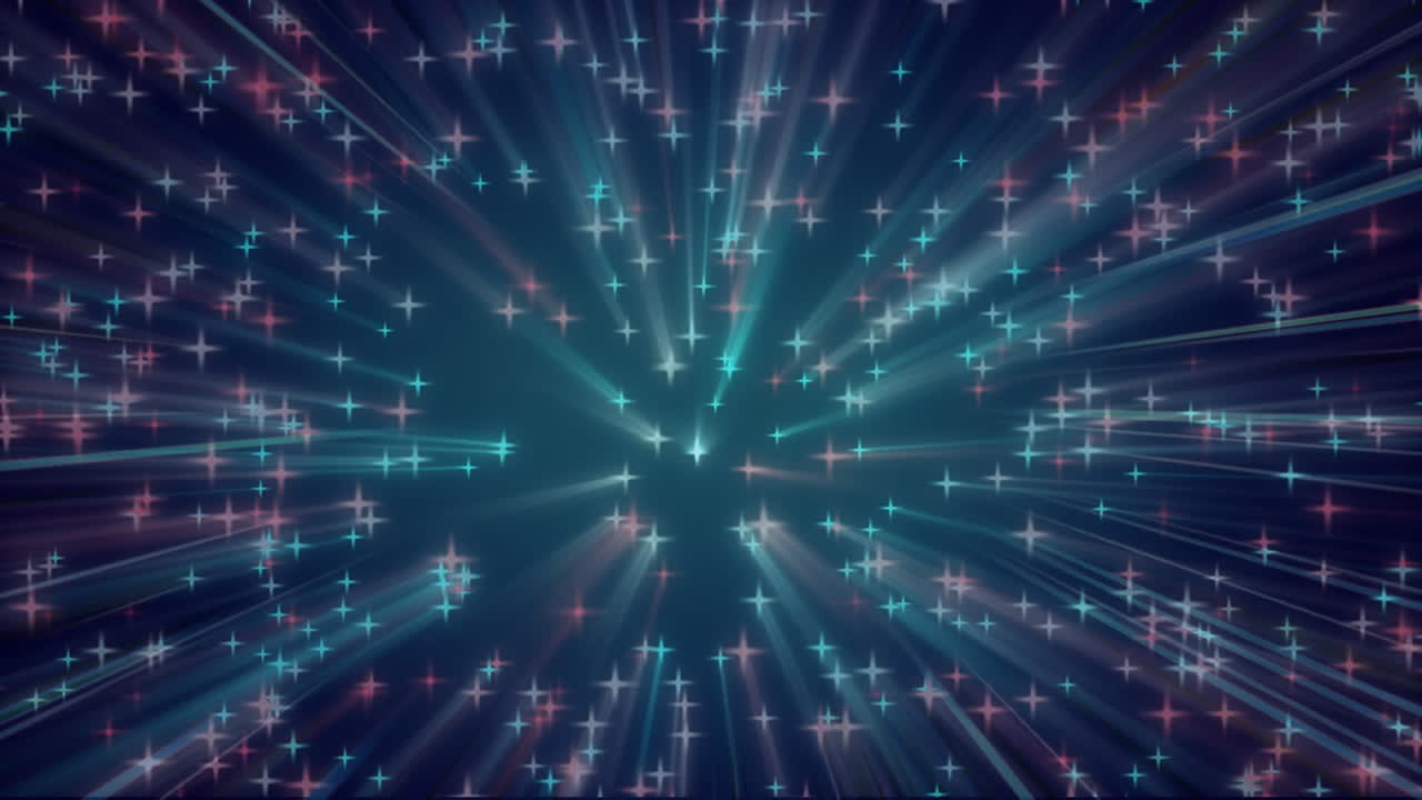 estrellas brillantes y un rastro de luz que se mueve contra un fondo azul