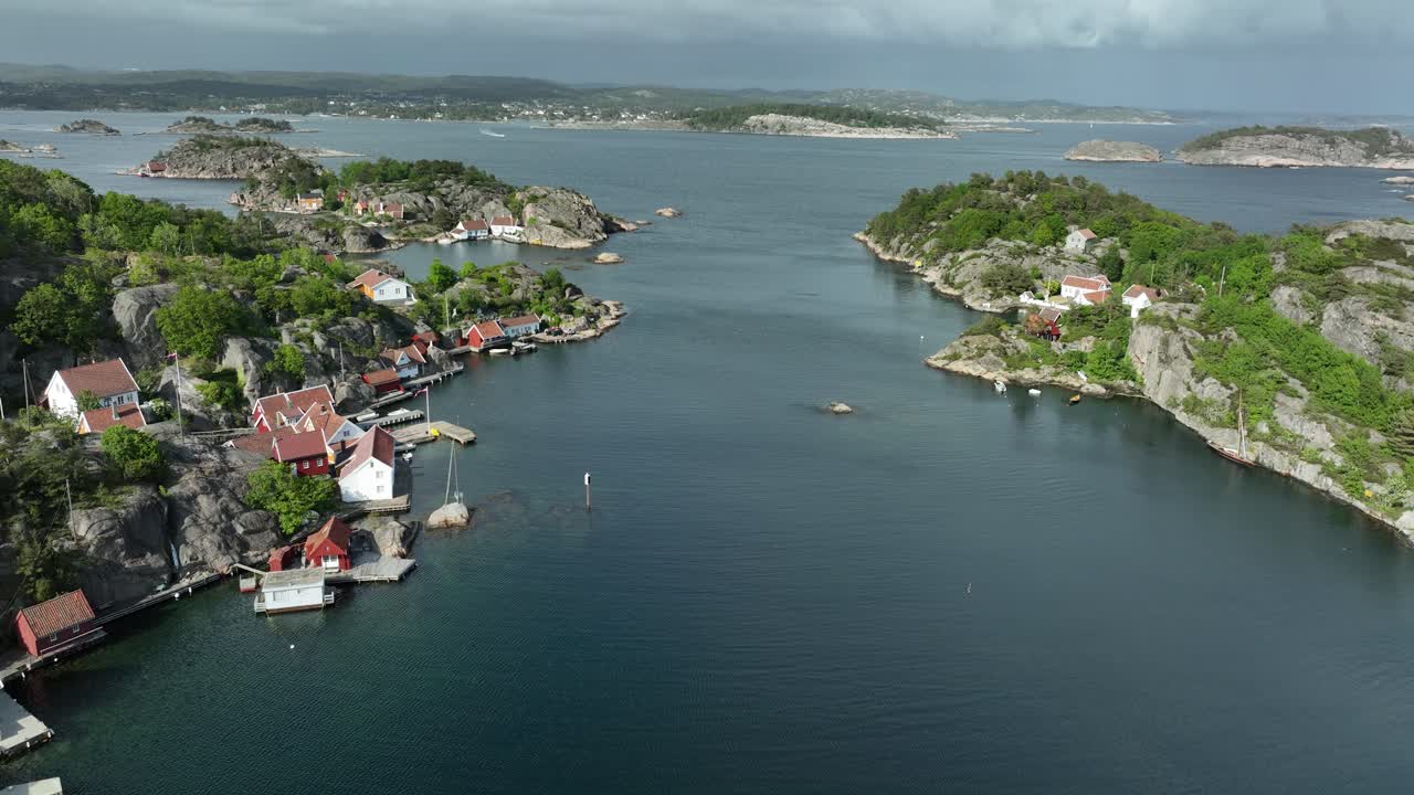 Slow drone flight revealing the natural beauty of Ny-Hellesund.