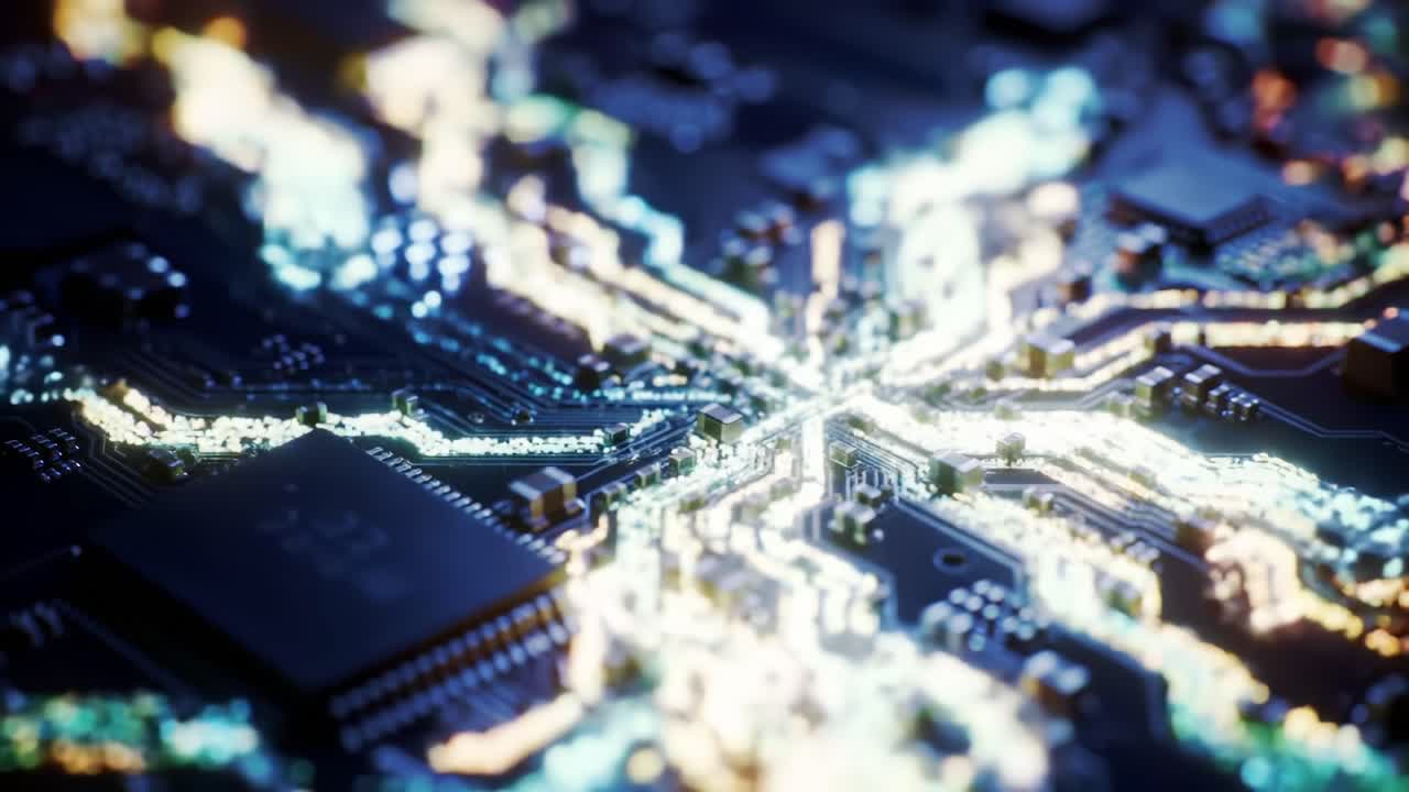 Intricate Blueprint of a Circuit Board Showcasing Advanced Technology with Luminous Connections and Complex Structures in a Modern Electronic Environment