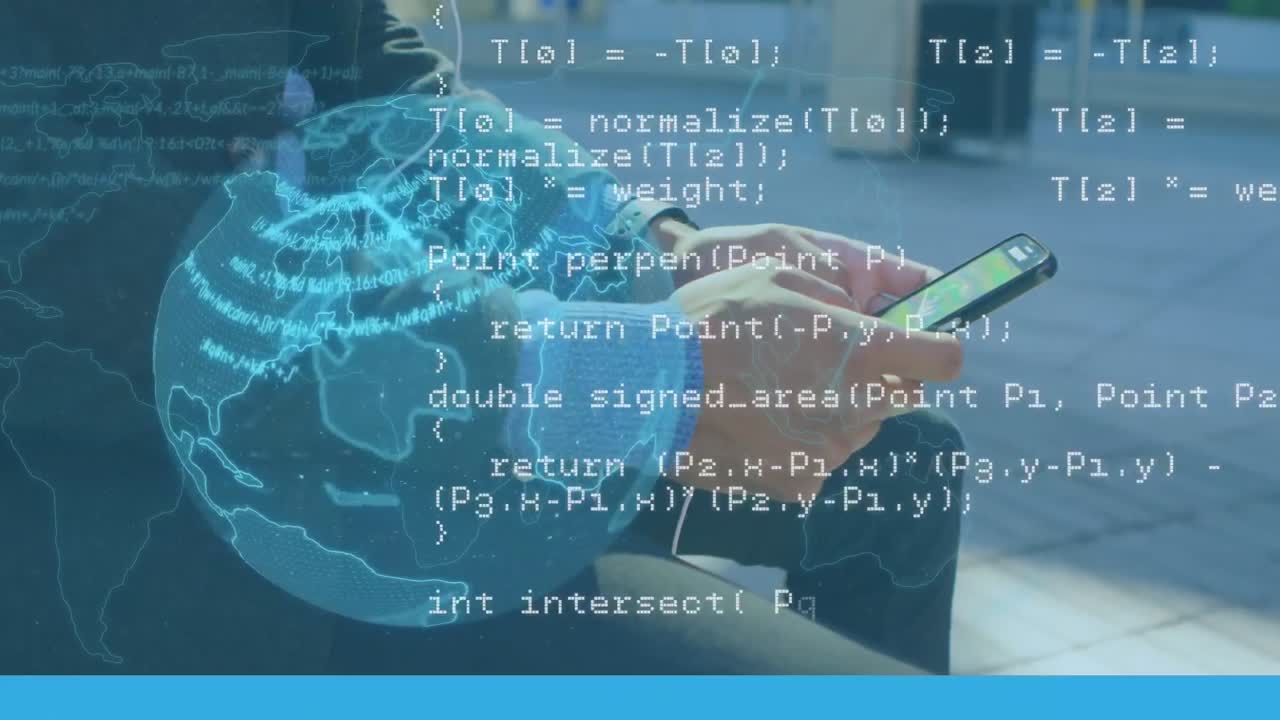 Animation of globe and data processing over businessman using smartphone
