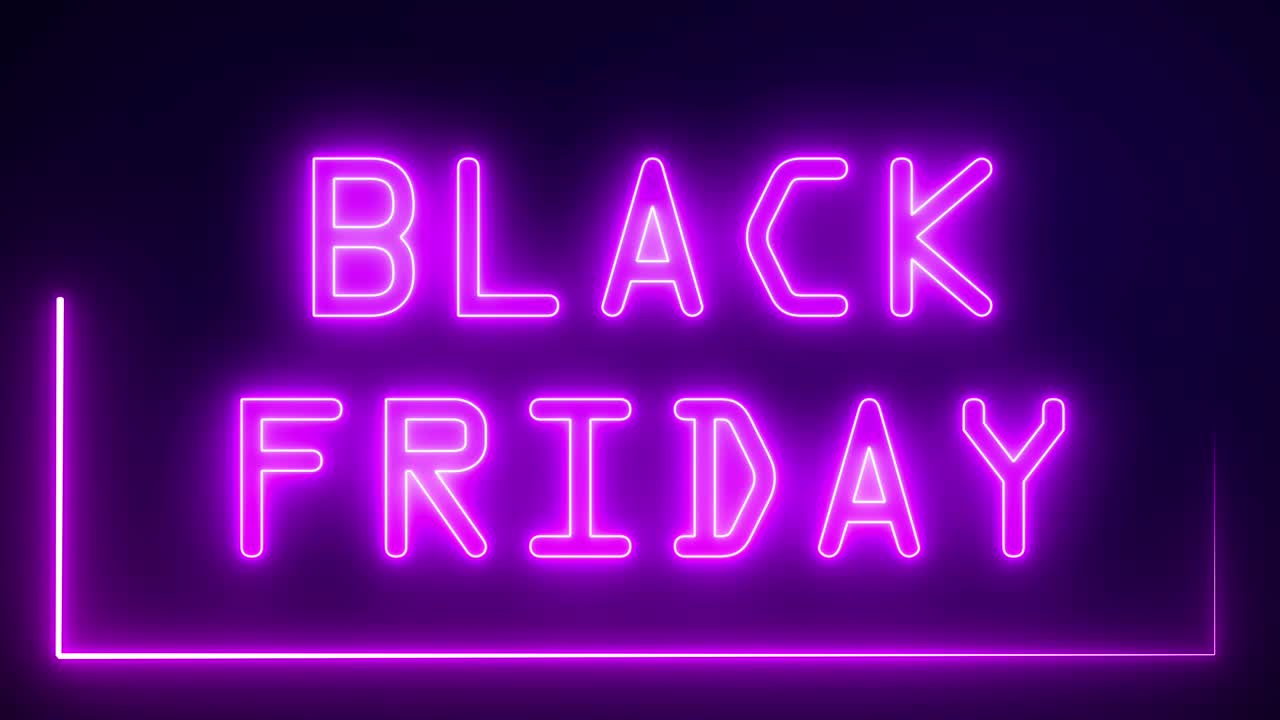 анимированный светящийся неоновый знак черная пятница на синем фоне