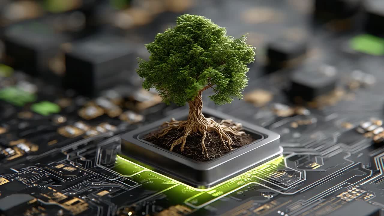 A Symbolic Representation of Nature and Technology: An Artistic Fusion of a Tree Emphasizing Environmental Integration on a Circuit Board