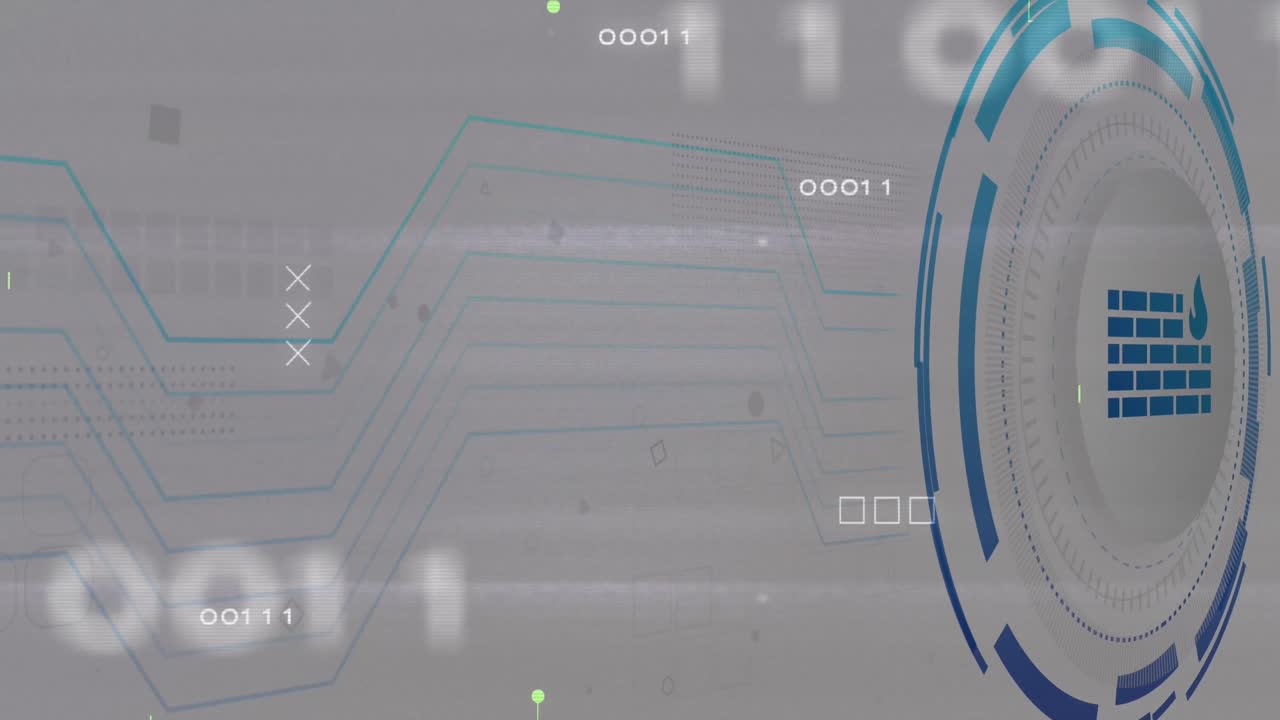 Animation of wall icon over data processing on black background