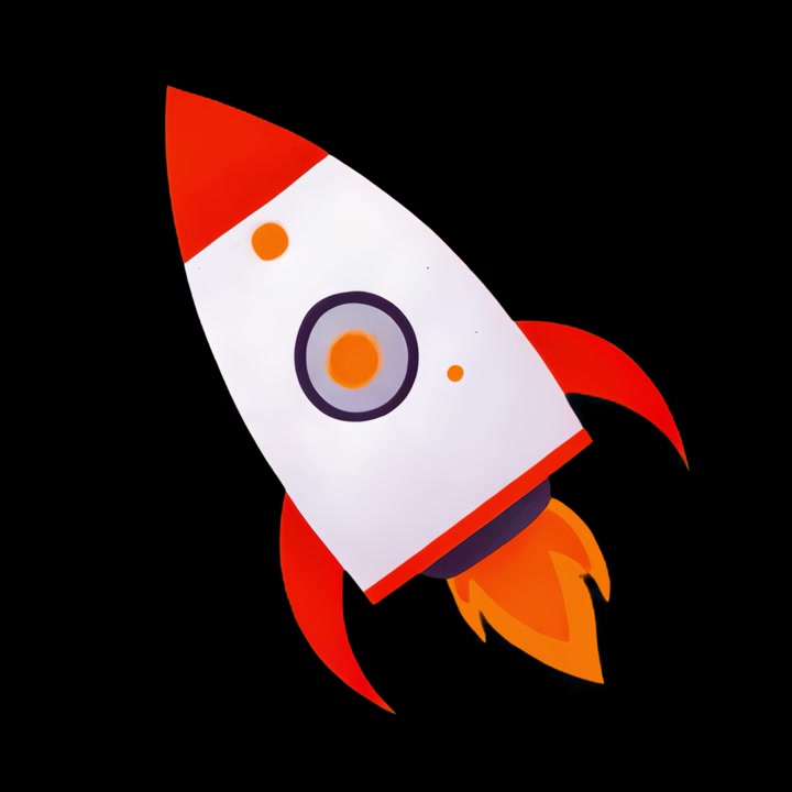 Animated Rocket Ship Flying Against Black Background