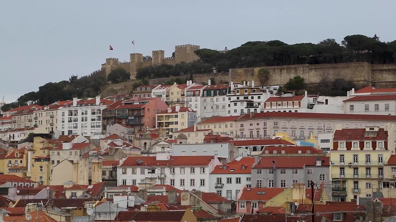 View of medieval castle, Saint George castle, in the center of Lisbon, Portugal