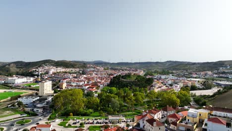 drone shot of little amazing castle ruin on a hill in portugal.