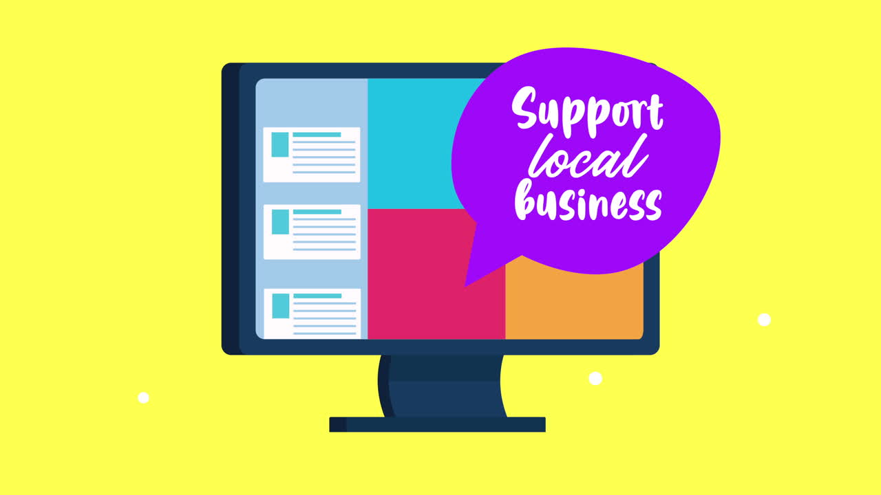 soporte de letras de negocios locales en burbuja de habla con escritorio