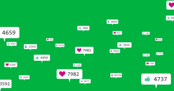 Icone di engagement per social media che fluttuano su green screen