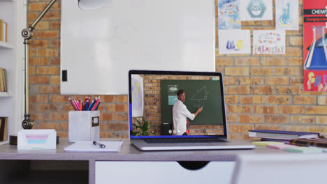 Caucasian-male-teacher-displayed-on-laptop-screen-during-video-call