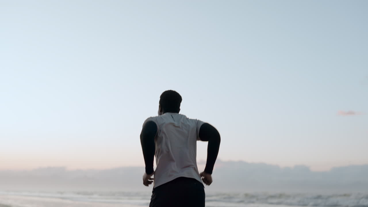Beach, black man and winner for fitness