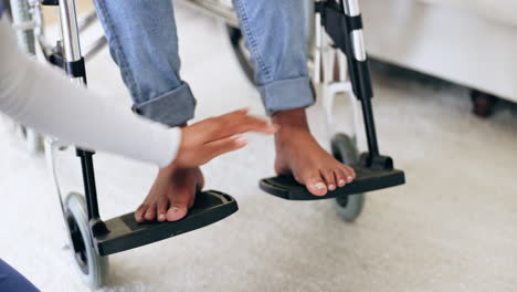 caregiver, help and shoes of patient