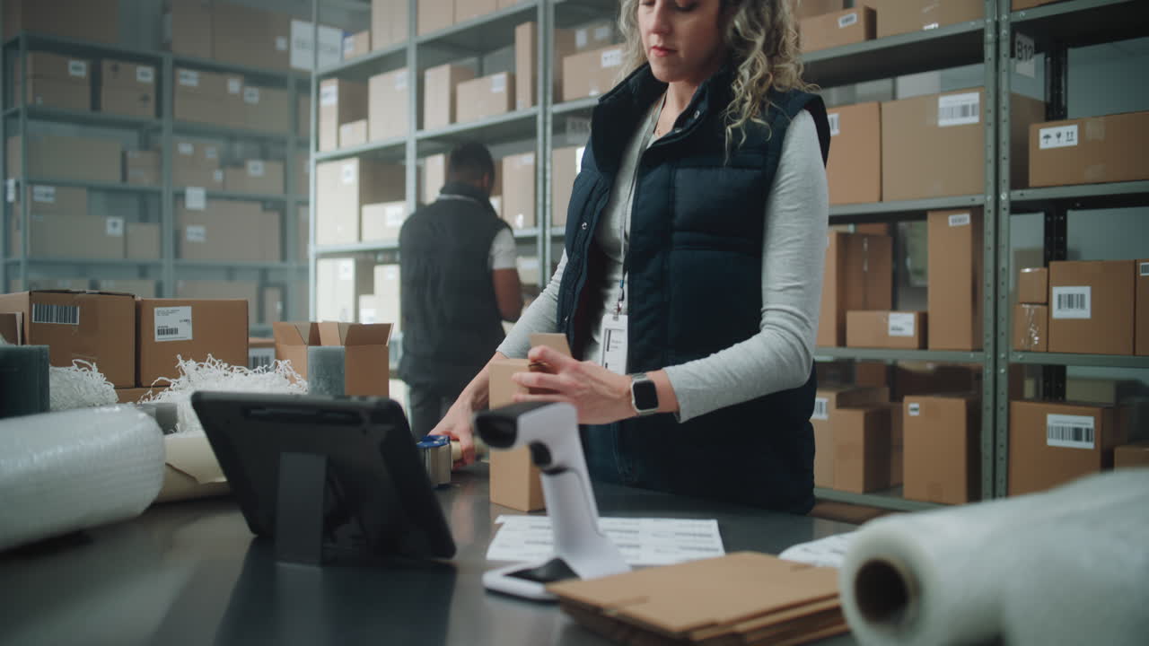 cajas de embalaje de trabajadores de almacén