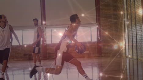 animación de la red de conexiones a través de un partido de baloncesto en el gimnasio