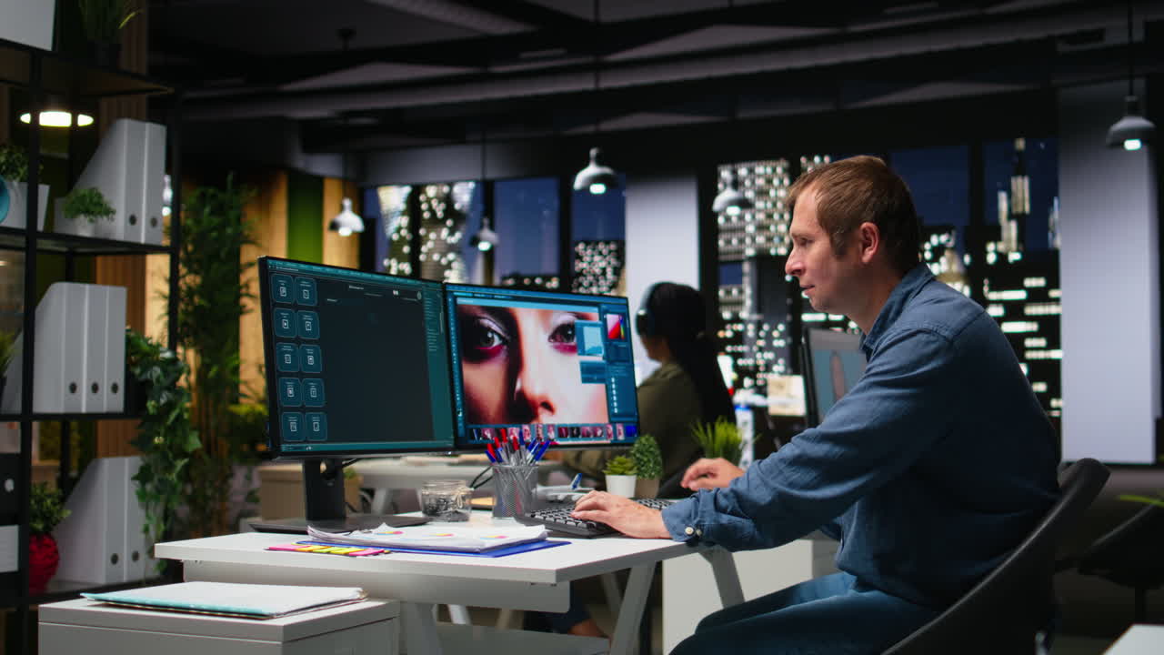 Graphic developer working with photo editing software at the office