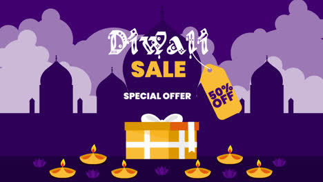 an animation of a colorful diwali sale composition with flat design