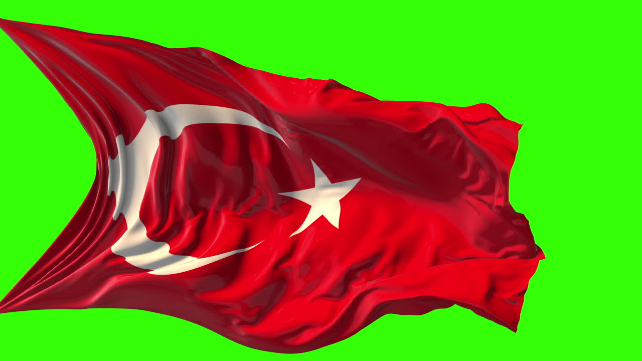 Viftende tyrkisk flag på grøn skærm