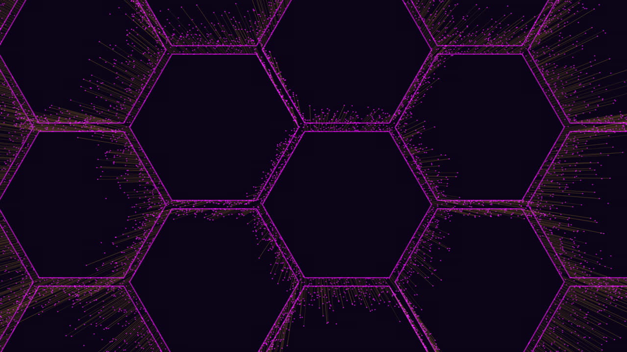 patrones de hexágonos futuristas con pequeños destellos de neón en movimiento