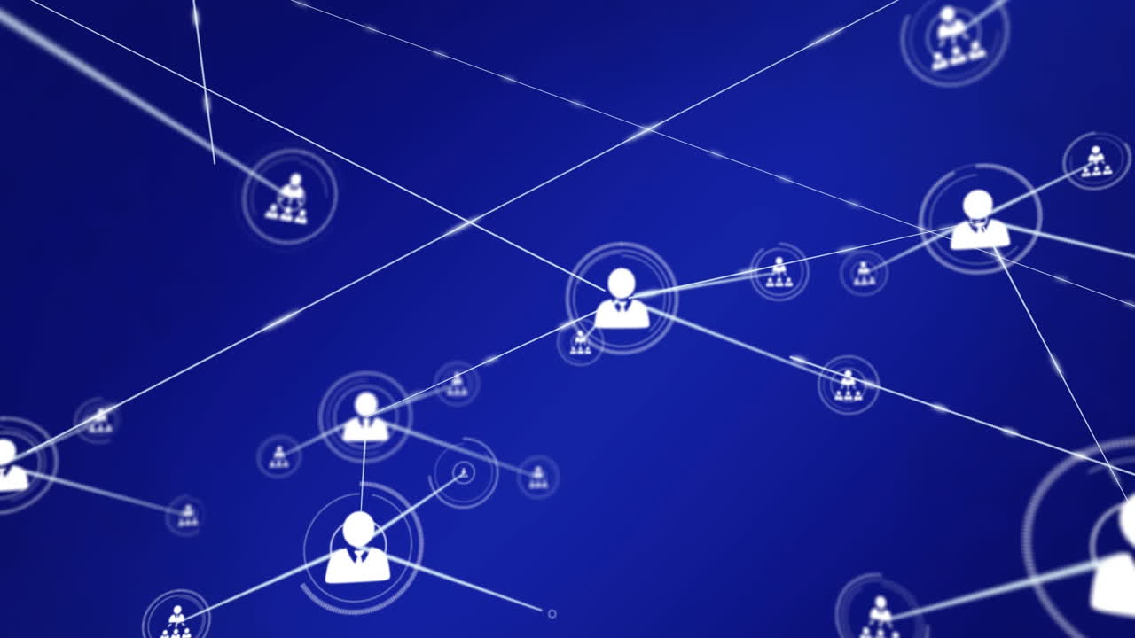 animación de la red de iconos de perfil contra un fondo azul