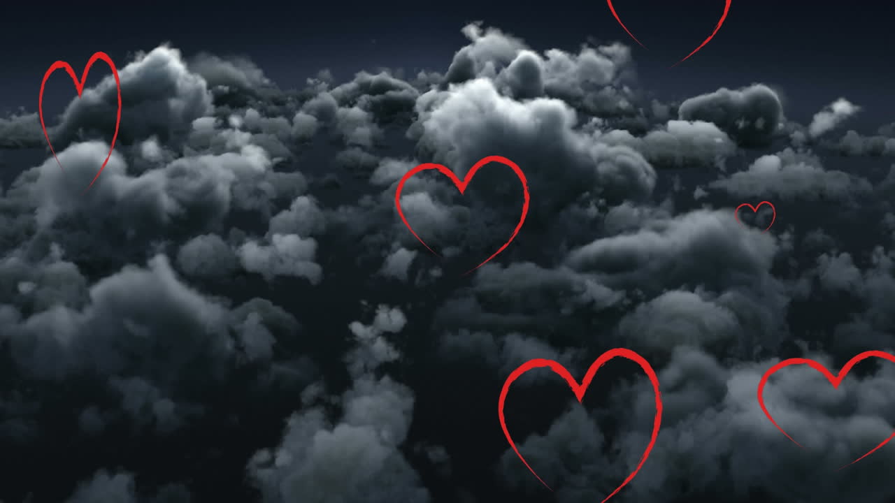 анимация сетей соединений с иконками над небом