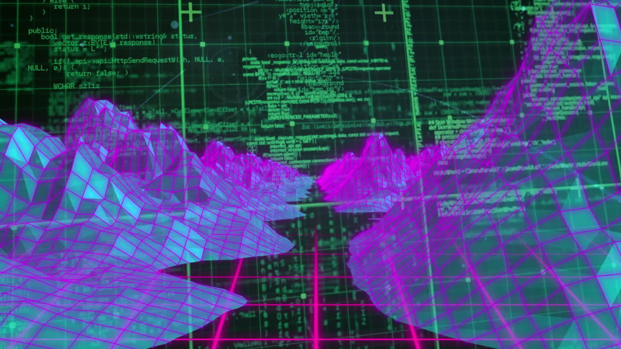 animación del procesamiento de datos con montañas