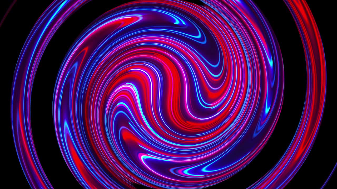 Computer generated abstract twist background. 3D rendering circular merger of neon color lines