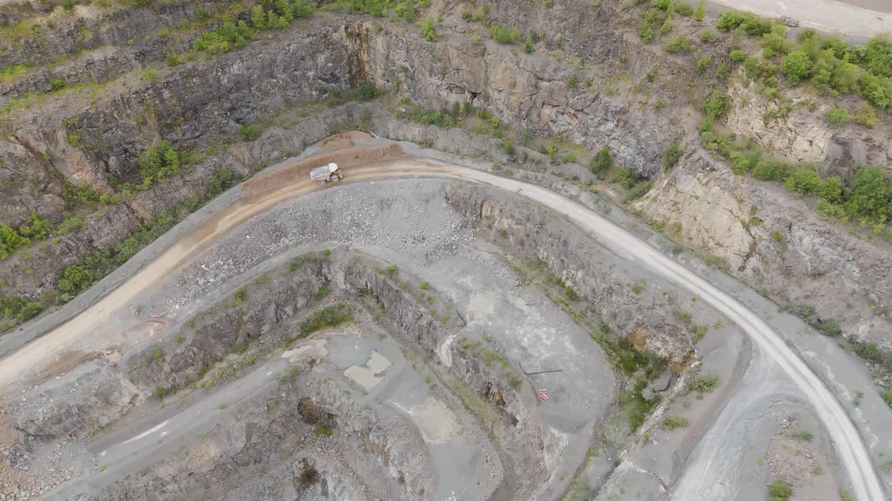 Aerial View of a Quarry with Heavy Machinery