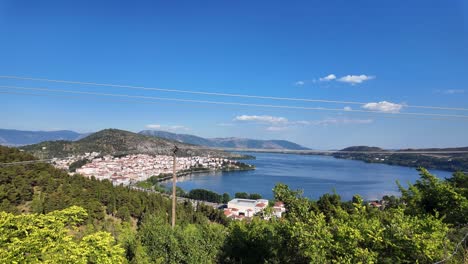 lake orestiada kastoria city viewpoint nature landscape macedonia region clear blue sky