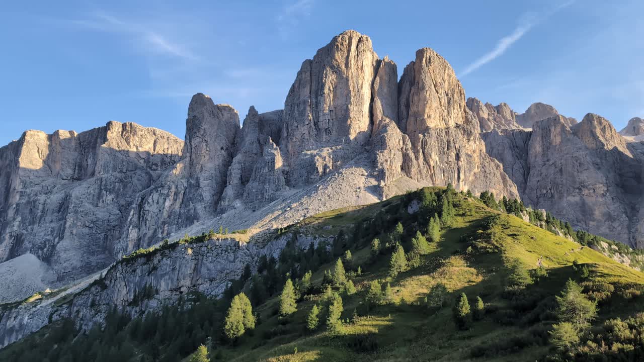 Gardena mountain pass in Italian Dolomites, alpine landscape establisher
