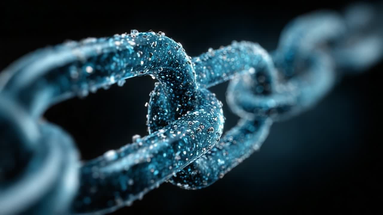 A Close-Up, High-Definition View of a Metallic Chain Link Covered in Water Droplets, Highlighting Textures and Reflections Against a Dark Background