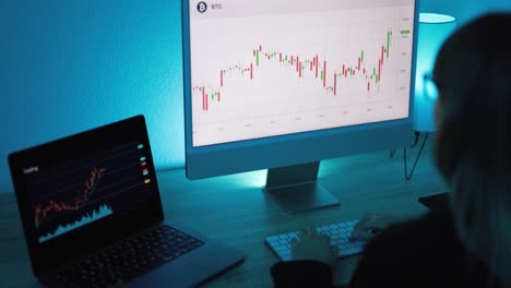 young woman studying data charts for marketing financial reports